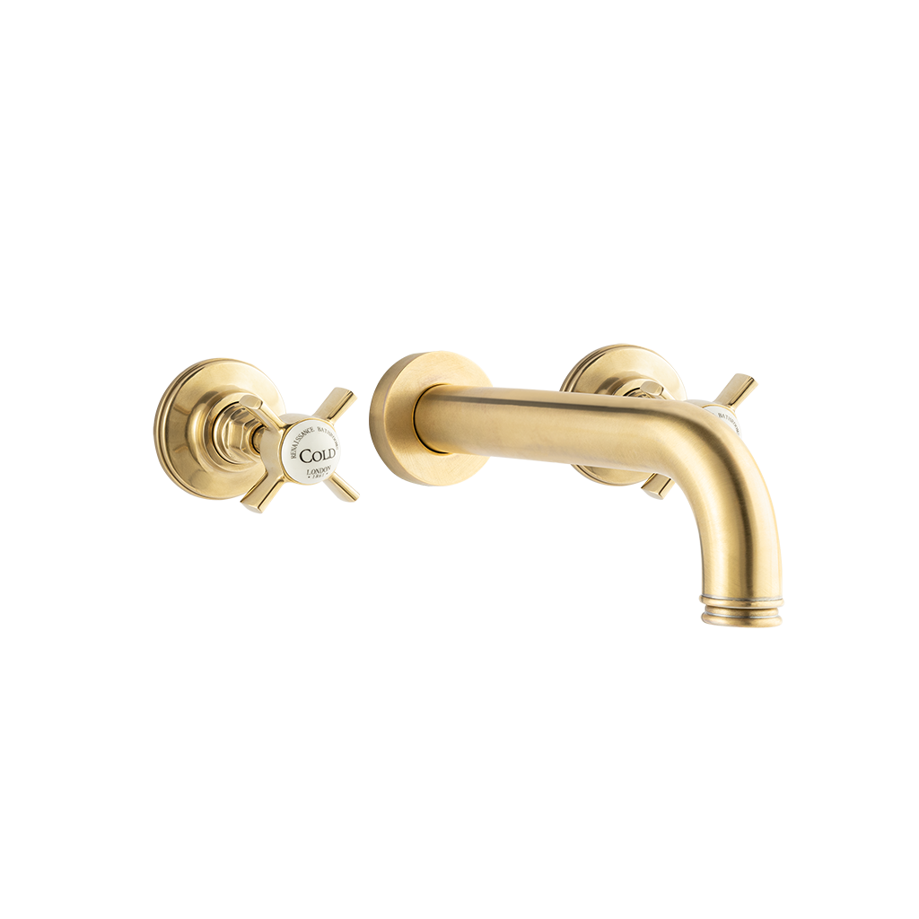 Wall Three Hole Lever Taps With Bath Spout - Cross Handles