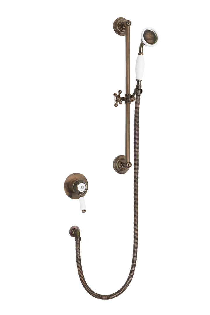 Traditional Concealed Shower With Flexible Kit - Metal Lever Gold / Porcelain Lever