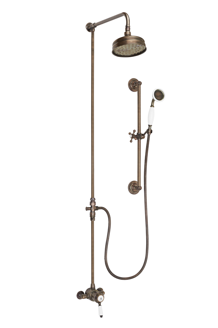 Heritage Shower System Arm Rose Diverter & Flexible Kit - Metal Lever