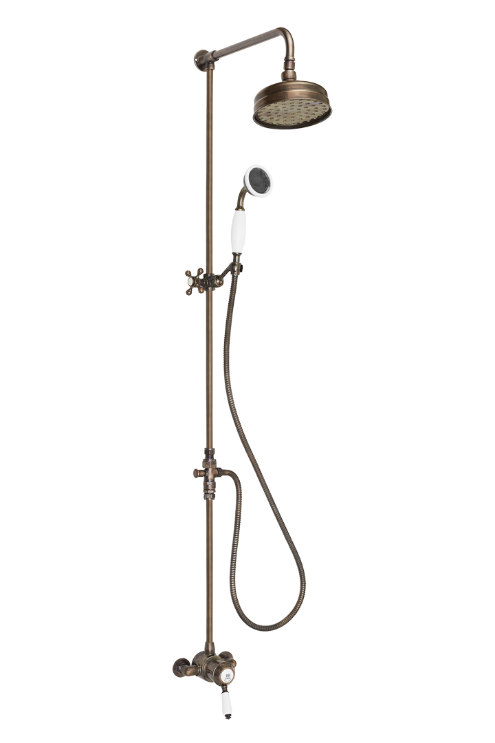 Heritage Exposed Shower System Arm Rose Diverter & Handshower - Metal Lever