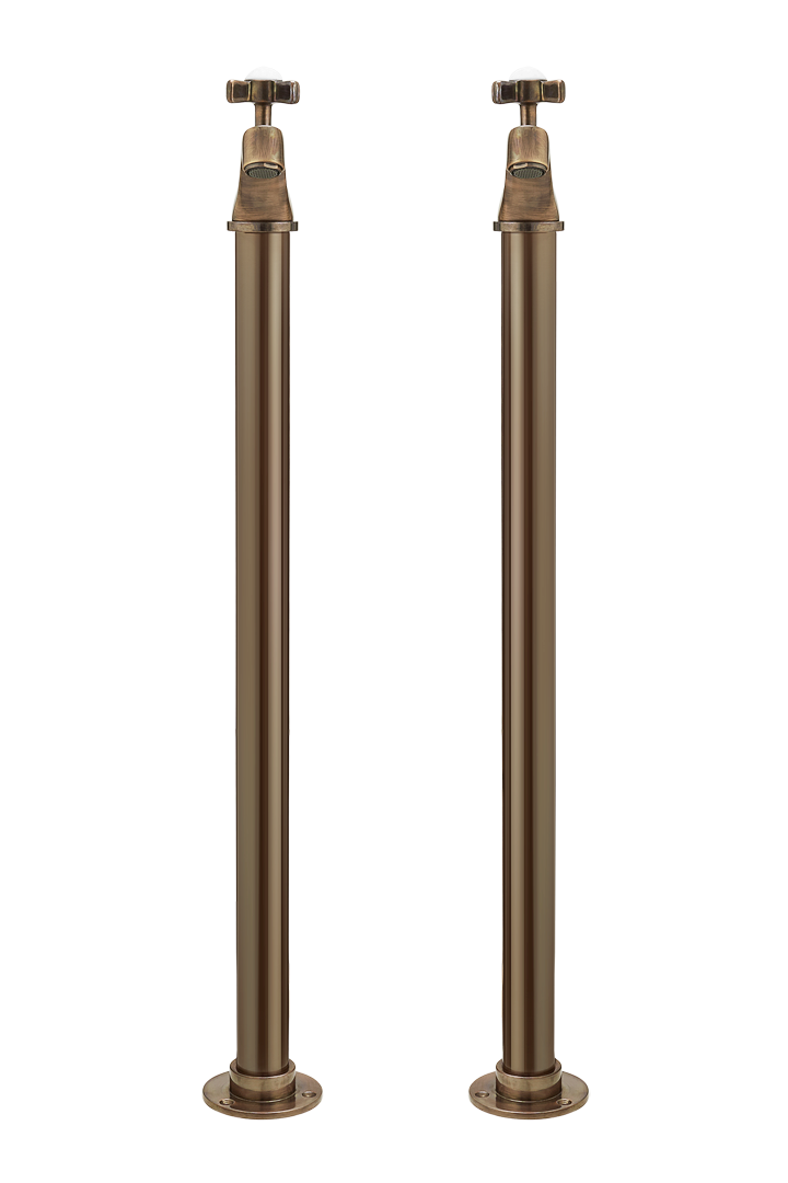 Vintage Bath Pillar Taps On Pipe Stands - Porcelain Levers