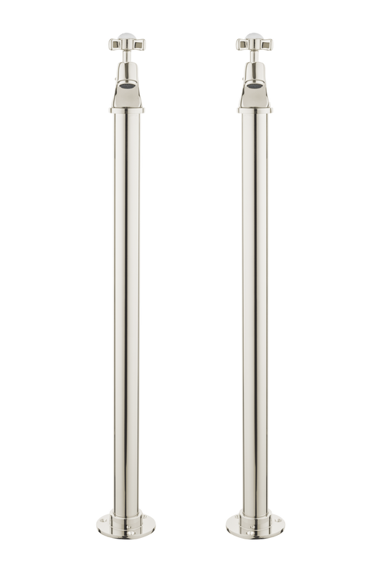 Vintage Bath Pillar Taps On Pipe Stands - Cross Handles