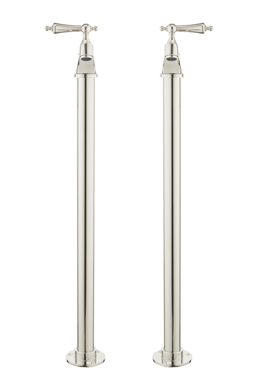 Vintage Bath Pillar Taps On Pipe Stands - Metal Levers