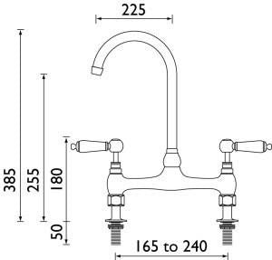 Millau - Bridge Sink Mixer - Porcelain Levers