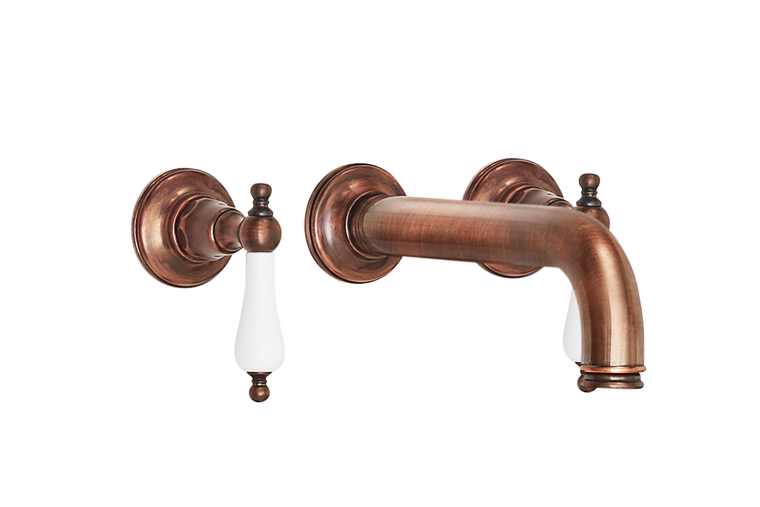Wall Three Hole Lever Taps With Bath Spout - Porcelain Levers