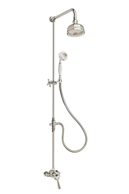 Heritage Exposed Shower System Arm Rose Diverter & Handshower - Metal Lever